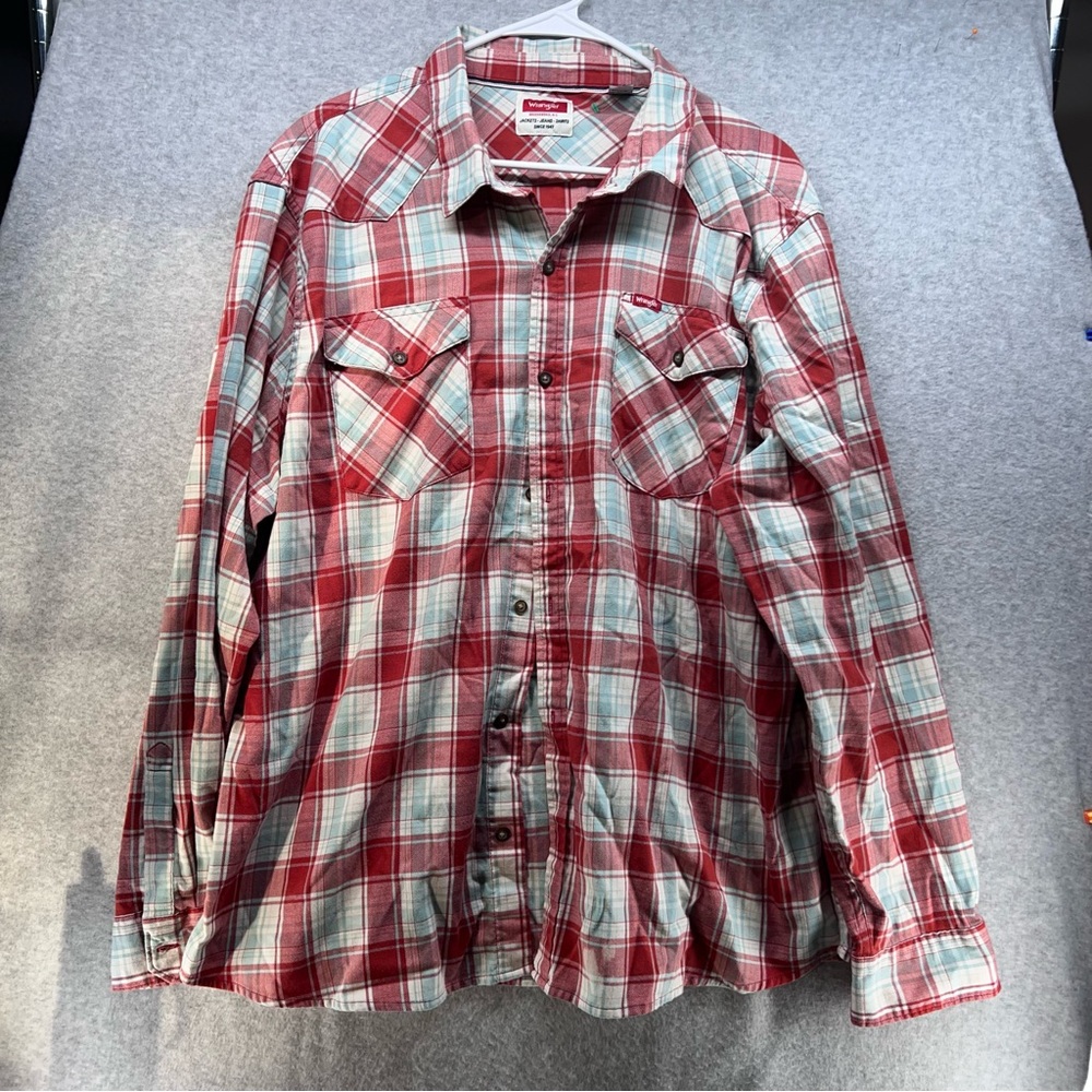 Wrangler Red and Light Blue Plaid Western Button-Down Shirt